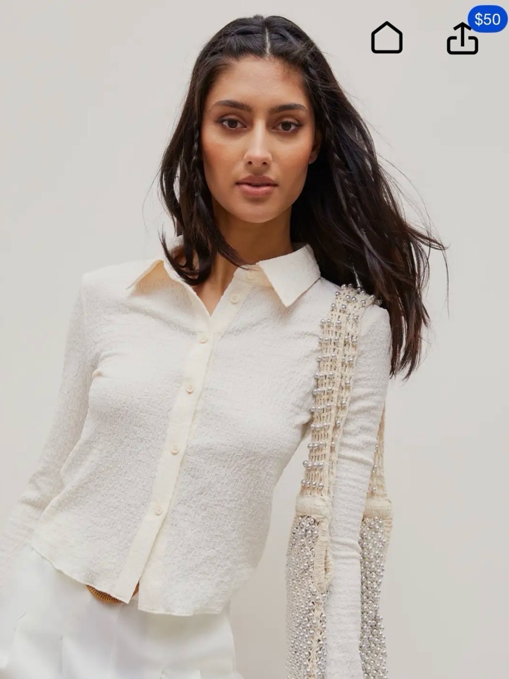 Cider Cream Textured Button-Down Collared Top